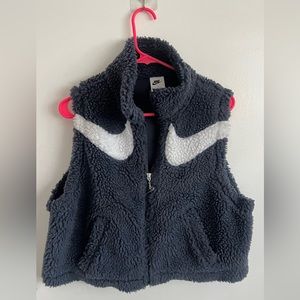 Nike Fleece Vest Medium Swoosh Blue and White